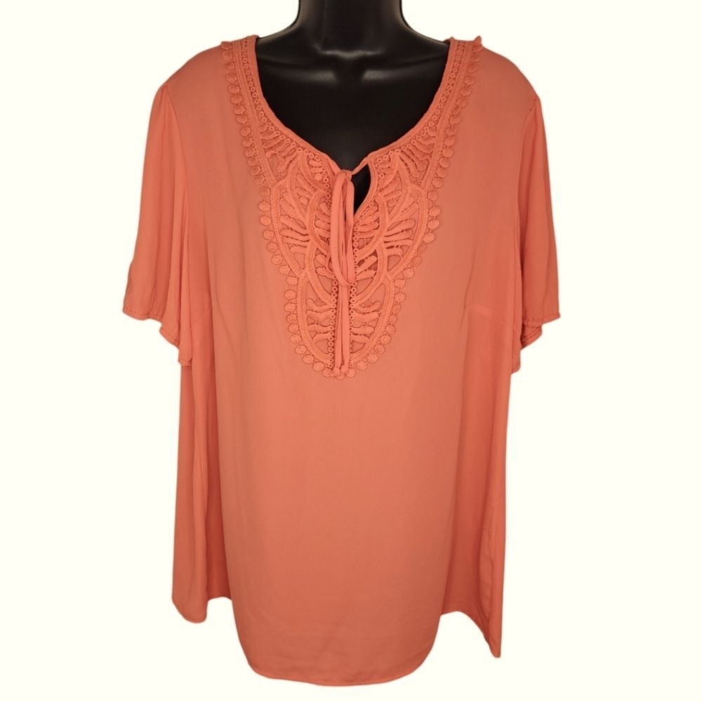 DB Established Dressbarn Lace neck boho Plus Size Blouse Top 2x
